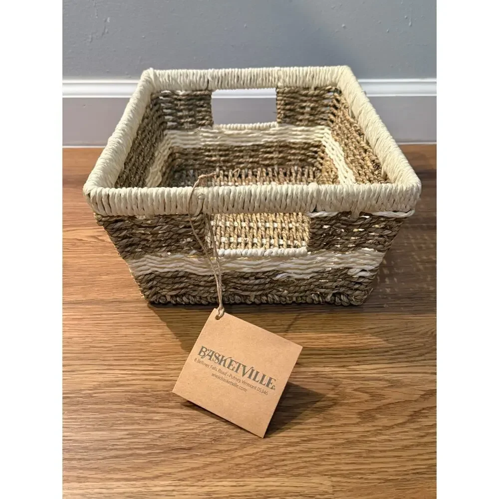 🧺 Basketville VT Basket Storage Set of 3 Wicker Fabric Liner Box New